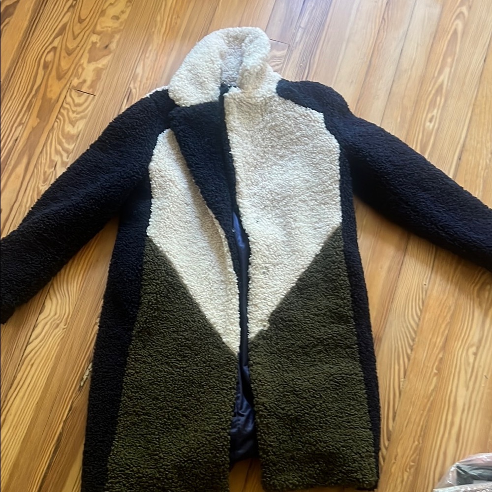 Stylish Blue and Cream Sherpa Coat